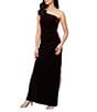 Ignite Evenings Petite Size Stretch Velvet Sleeveless Ruffle One Shoulder Gown, Color:Aubergine - Image 1