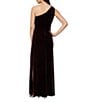 Ignite Evenings Petite Size Stretch Velvet Sleeveless Ruffle One Shoulder Gown, Color:Aubergine - Image 2