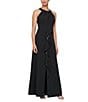 Color:Black - Image 1 - Petite Size Stretch Crepe Sequin Cascade Ruffle Halter Neck Sleeveless A-Line Gown