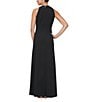 Color:Black - Image 2 - Petite Size Stretch Crepe Sequin Cascade Ruffle Halter Neck Sleeveless A-Line Gown
