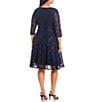 Color:Navy - Image 2 - Plus Size 3/4 Sleeve V-Neck Sequin Lace A-Line Dress