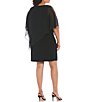 Color:Black - Image 2 - Plus Size Round Neck Short Sleeve Asymmetrical Popover Embellished Sheath Dress