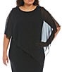 Color:Black - Image 3 - Plus Size Round Neck Short Sleeve Asymmetrical Popover Embellished Sheath Dress