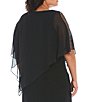 Color:Black - Image 4 - Plus Size Round Neck Short Sleeve Asymmetrical Popover Embellished Sheath Dress