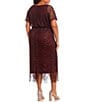 Color:Fig - Image 2 - Plus Size Round Neck Short Sleeve Scallop Fringe Blouson Midi Dress