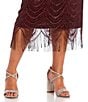 Color:Fig - Image 5 - Plus Size Round Neck Short Sleeve Scallop Fringe Blouson Midi Dress