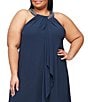 Ignite Evenings Plus Size Braid Bead Halter Neck Sleeveless Ruffle Chiffon Dress, Color:Navy - Image 3