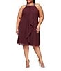 Color:Fig - Image 1 - Plus Size Braid Bead Halter Neck Sleeveless Ruffle Chiffon Dress