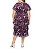 Ignite Evenings Plus Size Floral Print Chiffon Tea Length Flutter Sleeve Tiered Dress, Color:Wine multi - Image 2