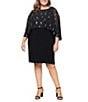Ignite Evenings Plus Size Foil Print Chiffon Overlay Capelet Sleeve Short Matte Jersey Dress, Color:Black/Silver - Image 1