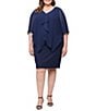 Ignite Evenings Plus Size Glitter Knit Embellished V Neck Chiffon Cascade Overlay Dress - Image 1