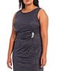 Color:Smoke - Image 4 - Plus Size Glitter Mesh Ruched Round Neck Sleeveless Shawl Gown