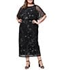 Ignite Evenings Plus Size Power Mesh Sequin Blouson Short Flutter Sleeve Midi Dress - Image 1