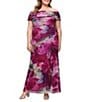 Ignite Evenings Plus Size Printed Mesh Off The Shoulder Long Dress - Image 1