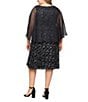 Ignite Evenings Plus Size Printed Sequin Tea Length Dress With Chiffon Overlay, Color:Black Silver - Image 2