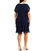 Color:New Navy - Image 2 - Plus Size Round Neck Short Flutter Sleeve Beaded Trim Tiered Dress