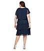 Color:New Navy - Image 4 - Plus Size Round Neck Short Flutter Sleeve Beaded Trim Tiered Dress