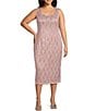 Color:Blush - Image 3 - Plus Size Scalloped Sequin Lace Square Neck 3/4 Sleeve 2-Piece Jacket Dress