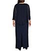 Ignite Evenings Plus Size Scoop Neck Chiffon Overlay and Sleeve with Bugle Bead Detail Sheath Dress, Color:Navy - Image 2