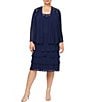 Color:Sapphire - Image 1 - Plus Size Scoop Neck Long Sleeve Sequin Trim Tiered 2-Piece Jacket Dress