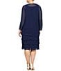 Color:Sapphire - Image 2 - Plus Size Scoop Neck Long Sleeve Sequin Trim Tiered 2-Piece Jacket Dress