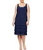 Color:Sapphire - Image 3 - Plus Size Scoop Neck Long Sleeve Sequin Trim Tiered 2-Piece Jacket Dress