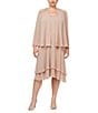 Color:Blush - Image 1 - Plus Size Scoop Neck Long Sleeve Sequin Shoulder Midi Tiered Hem Jacket Dress