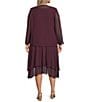 Ignite Evenings Plus Size Scoop Neck Long Sleeve Sequin Shoulder Midi Tiered Hem Jacket Dress, Color:Fig - Image 2