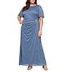 Ignite Evenings Plus Size Short Flutter Sleeve Round Neck Long Sheath Dress, Color:Dusty Blue - Image 1