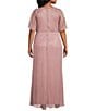 Color:Faded Rose - Image 2 - Plus Size Short Sleeve Embellished Cut-Out Crew Neck Front Slit Gown