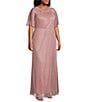 Color:Faded Rose - Image 3 - Plus Size Short Sleeve Embellished Cut-Out Crew Neck Front Slit Gown