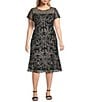 Ignite Evenings Plus Size Crew Neck Short Sleeve Embroidered Soutache Lace Illusion Midi Dress, Color:Black/Multi - Image 1