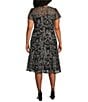 Color:Black/Multi - Image 2 - Plus Size Crew Neck Short Sleeve Embroidered Soutache Lace Illusion Midi Dress