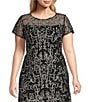 Ignite Evenings Plus Size Crew Neck Short Sleeve Embroidered Soutache Lace Illusion Midi Dress, Color:Black/Multi - Image 3
