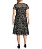 Ignite Evenings Plus Size Crew Neck Short Sleeve Embroidered Soutache Lace Illusion Midi Dress, Color:Black/Multi - Image 2