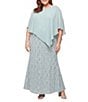 Ignite Evenings Plus Size Short Sleeve Round Neck Beaded Sequin Floral Lace Caplet Gown, Color:Sage - Image 1