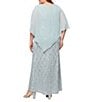 Ignite Evenings Plus Size Short Sleeve Round Neck Beaded Sequin Floral Lace Caplet Gown, Color:Sage - Image 2