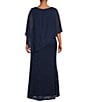 Ignite Evenings Plus Size Short Sleeve Round Neck Beaded Sequin Floral Lace Caplet Gown, Color:New Navy - Image 2