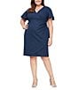 Ignite Evenings Plus Size Short Sleeve Surplice V-Neck Sheath Dress, Color:Navy - Image 1