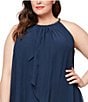 Color:Navy - Image 3 - Plus Size Sleeveless Embellished Halter Neck Chiffon Dress