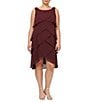 Color:Fig - Image 1 - Plus Size Sleeveless Round Neck Chiffon Tiered Dress