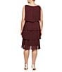 Color:Fig - Image 2 - Plus Size Sleeveless Round Neck Chiffon Tiered Dress