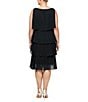 Color:Black - Image 2 - Plus Size Sleeveless Round Neck Chiffon Tiered Dress