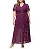 Ignite Evenings Plus Size Surplice V-Neck Flutter Sleeve Cascade Ruffle Chiffon Foil Printed Gown - Image 1