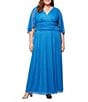 Ignite Evenings Plus Size V-Neck 3/4 Illusion Sleeve Glitter Mesh A-Line Gown, Color:Mid Blue - Image 1