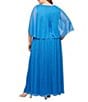 Ignite Evenings Plus Size V-Neck 3/4 Illusion Sleeve Glitter Mesh A-Line Gown, Color:Mid Blue - Image 2