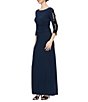 Color:Navy - Image 1 - Ruched Waist Embellished Illusion Sleeve Gown