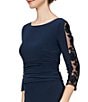 Color:Navy - Image 3 - Ruched Waist Embellished Illusion Sleeve Gown