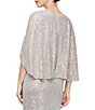 Color:Taupe/Silver - Image 4 - Sequin Capelet Surplice Long Gown