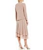 Color:Beige - Image 2 - Sequined Shoulder Scoop Neck Tiered Midi 2-Piece Jacket Dress